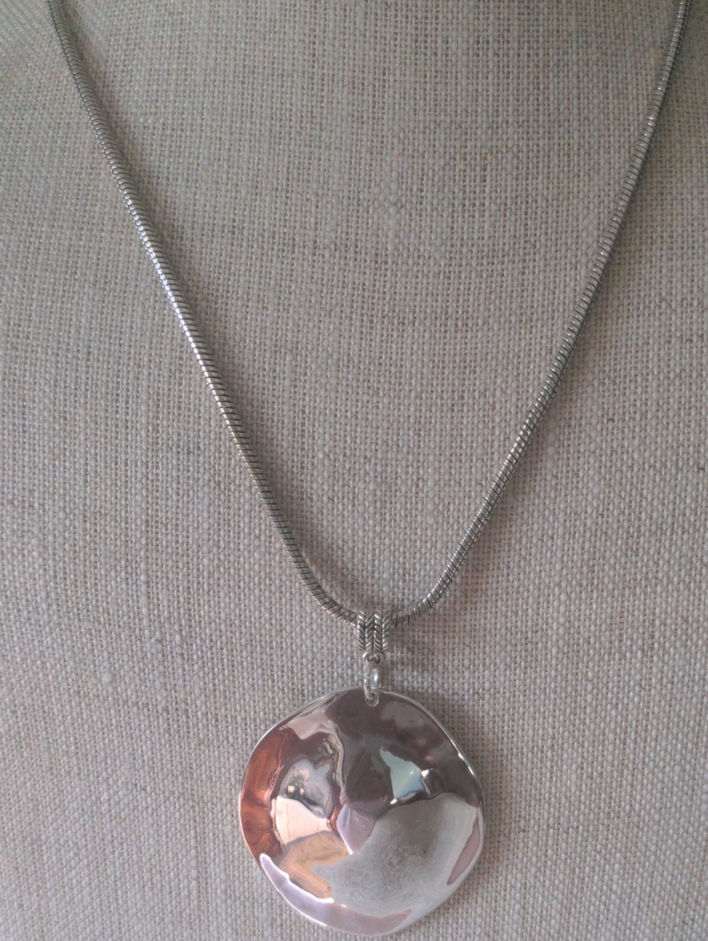 New Robert Lee Morris Silver Disc Pendant,  18"+3" Snake Chain